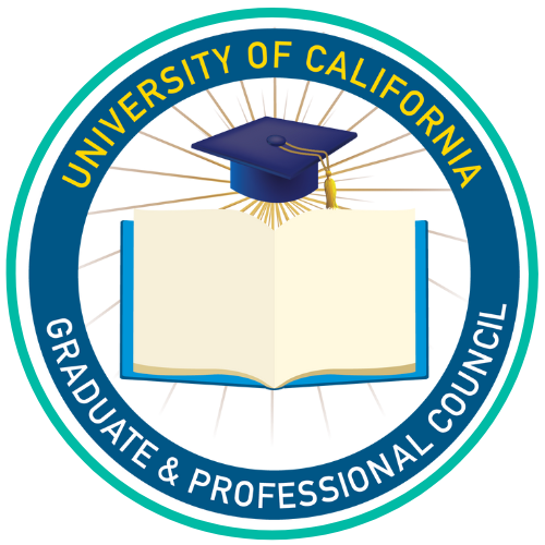 UCGPC Logo with the words UNIVERSITY OF CALIFORNIA GRADUATE AND PROFESSIONAL COUNCIL wrapped around a cap and book.